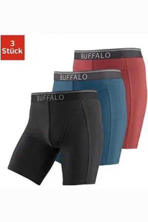 Buffalo Boxer Boxershorts für Herren (Packung, 3-St) in langer Form ideal auch für Sport und Trekking rot|schwarz XL
