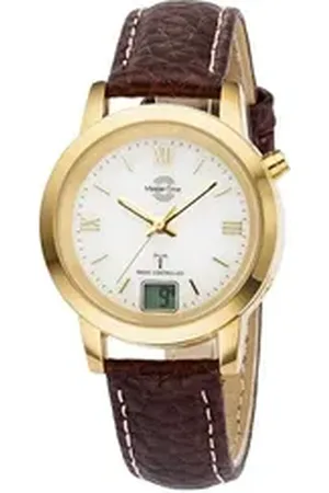 Master Time Funkuhr MTLA-10299-13L, Armbanduhr, Quarzuhr, Damenuhr, Datum,Langzeitbatterie braun