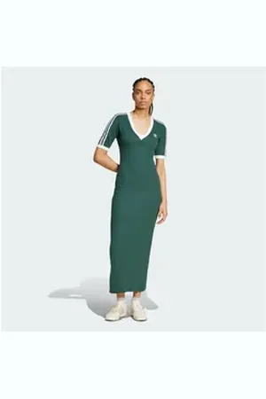 adidas Originals Maxikleid ADICOLOR 3-STREIFEN KNIT V-NECK KLEID grün 2XS