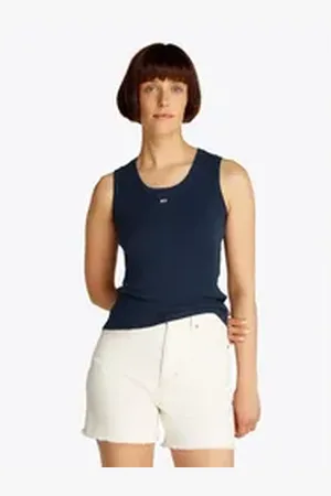 Tommy Hilfiger Tanktop TJW ESSENTIAL RIB TANK EXT mit Logostickerei blau L (40)