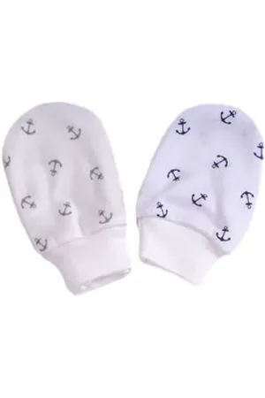 La Bortini Fäustlinge Kratzhandschuhe Baby Kratzfäustlinge 2er Pack mit Anker Muster aus Baumwolle, für Neugeborene weiß