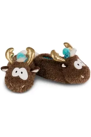 NICI Rentier Reny Heart Plüsch Hausschuhe mit goldenem Geweih braun 38-41 EU