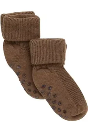 Minymo Socken Baby Rib Sock with ABS (2-Pack) braun 15-18 Monate
