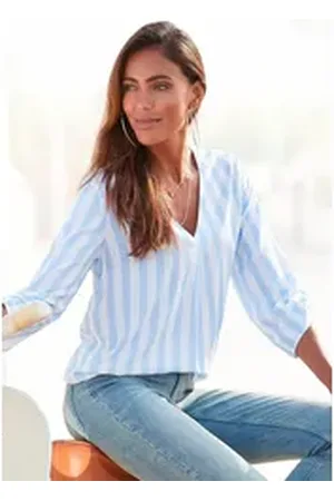 Lascana Schlupfbluse mit Streifenprint, leichte Webware, Damenbluse blau|weiß 48