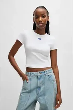 Hugo Blue T-Shirt Baby Tee_B in verkürzter Länge weiß XXL