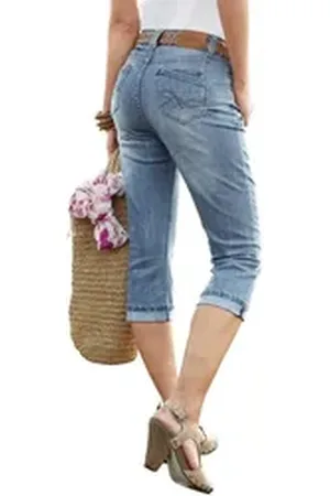 Aniston Caprijeans in Used-Waschung blau 48