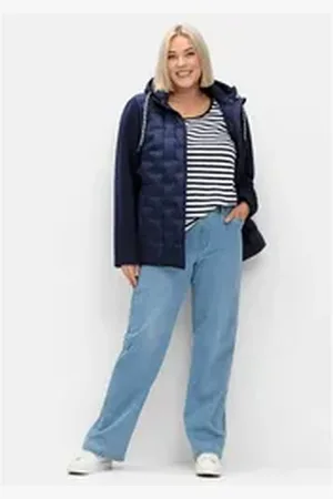 Sheego Steppjacke Große Größen im Materialmix, mit abnehmbarer Kapuze blau 48