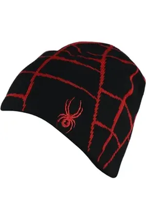 Spyder Strickmütze Boys Web Hat mit rotem Spinnennetz über der ganzen Mütze schwarz