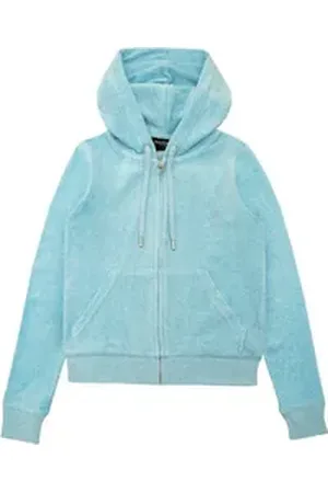 Juicy Couture Kapuzennickijacke ROBERTSON HOODIE Damen Trainingsjacke Damen, Sweatjacke mit Kapuze, Velour, mit Glitzer, Sale blau S