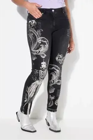 Angel of Style Angel of Style Röhrenjeans Jeans Slim Fit Druck vorne 5-Pocket schwarz 52