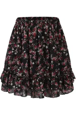 SASSYCLASSY Rüschenrock Rüschenrock Damen kurz in A-Linie mit Volants Minirock Elegant mit Gummibund in Leo Blumen Karo Muster Schwarz Beige rot|schwarz S