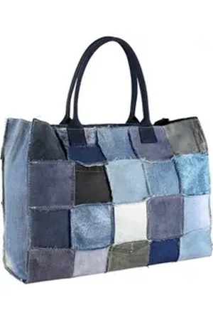 Alessandro Schultertasche Patchwork, aus Leder und Jeansstoff blau