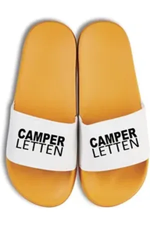 Youth Designz Herren Damen Badelatschen "Camper Letten" Print lustig Geschenk Unisex Badeschuh mit witzigen und stylischen Aufdruck für Männer und Frauen gelb 38/39