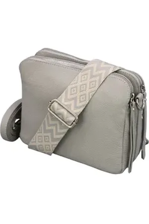 Adel Bags Schultertasche MARA Umhängetasche für Damen, Schultertasche aus Echtleder, hergestellt in Italien, mit 2 Riemen grau