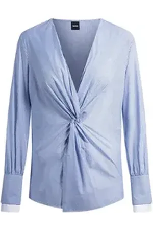 HUGO BOSS Langarmbluse Bluse mit Twist-Vorderseite Bawari - Regular Fit blau 40