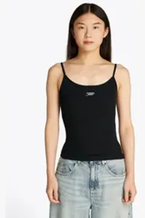 Tommy Hilfiger Spaghettitop TJW SCRIPT STRAPPY TOP in Rippoptik, mit Logoschriftzug schwarz XS (34)
