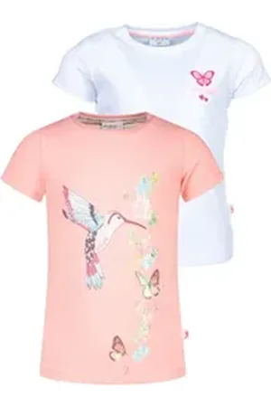 Salt & Pepper T-Shirt Fancy 2er-Pack mit Kolibri- und Blumenrankenmotiv orange 128