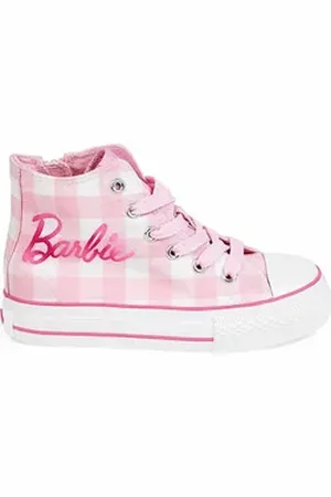 Barbie High Top Karo Sneaker hochgeschnittene Kinder Freizeitschuhe aus Baumwolle Gr. 30 - 35 rosa 34 EU