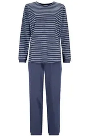 HAJO Pyjama Damen Pyjama Baumwolle (2 tlg) blau XXL