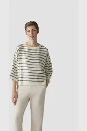 Le Comte Strickpullover Pullover mit Streifen und Pailletten beige 40