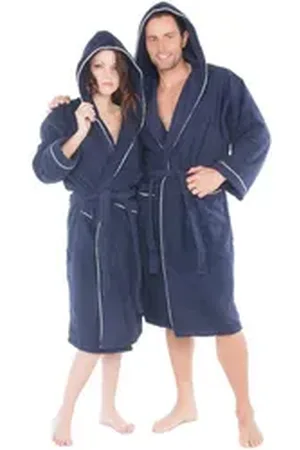 Aqua Bademantel Saunamantel Frottee Biese Kapuze Damen und Herren Amrum dunkelblau S, Baumwolle blau S