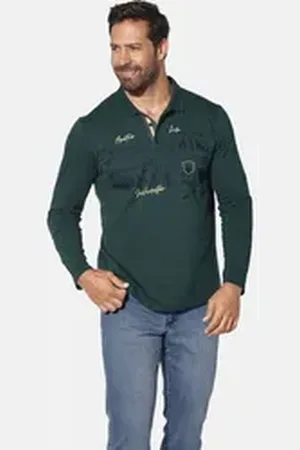 Jan Vanderstorm Langarm-Poloshirt MAKSE mit nordischem Print grün 3XL (64/66)