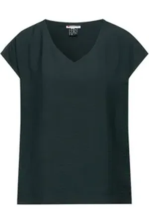 Street one T-Shirt - Damen T-Shirt - V-Ausschnitt, Kurzarm, Softer Materialmix grün 36