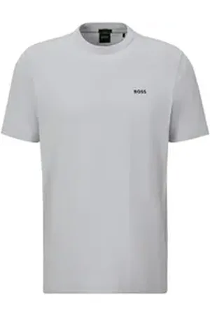 HUGO BOSS Rundhalsshirt Tee mit gummiertem Kontrast-Logo grau M