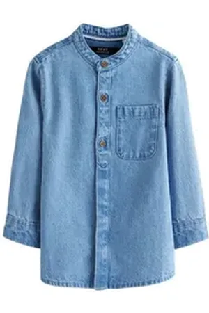 Next Langarmhemd Jeanshemd mit Henley-Kragen 100 % Baumwolle (1-tlg) blau 68-74 (6-9 Mon,)