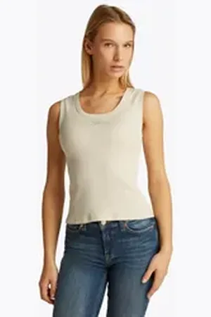 Tommy Hilfiger Tanktop TJW SLIM SCRIPT RIB TANK TOP mit Logostickerei beige XS (34)