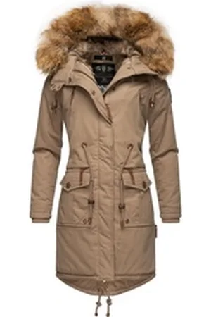 Navahoo Wintermantel Rosinchen stylischer Damen Winter Baumwollparka mit Kunstfell braun XXL (44)
