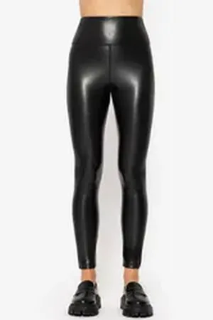 SASSYCLASSY Lederhose Highwaist Thermoleggings Damen in Lederoptik Skinny Leggings mit Thermo-Futter aus Kunstleder Schwarz Braun Beige schwarz S