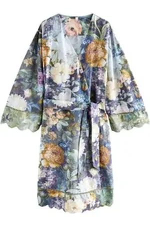 Laura Ashley Damenbademantel Matild Morgenmantel 100 % Baumwolle, Baumwolle lila S