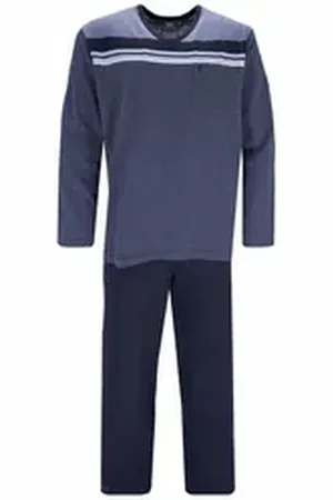 HAJO Pyjama Herren Pyjama Baumwolle (2 tlg) blau 2XL