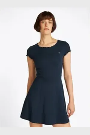 Tommy Hilfiger Skaterkleid TJW BABYLOCK F&F DRESS EXT in Großen Größen, Fit & Flare Form blau 5XL (50)