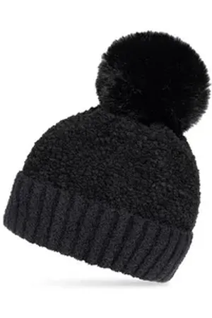 CASPAR Bommelmütze MU220 Warme Damen Bommelmütze Bouclé Muster extra warm mit Teddy Fleece Futter schwarz