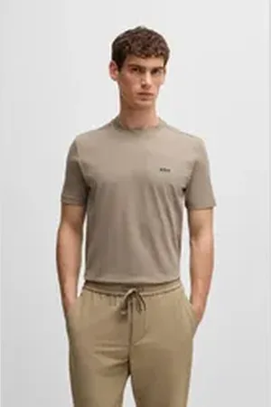 HUGO BOSS Rundhalsshirt Tee mit gummiertem Kontrast-Logo braun XXXL