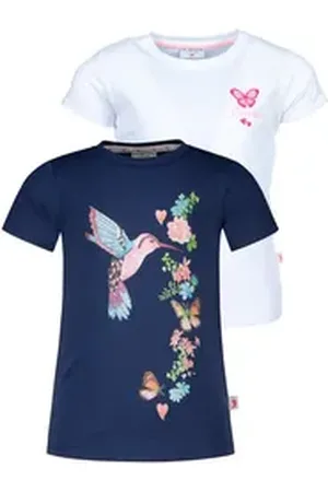 Salt & Pepper T-Shirt Fancy 2er-Pack mit Kolibri- und Blumenrankenmotiv blau 116