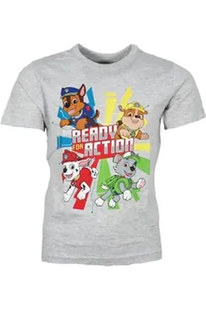 Paw Patrol Print-Shirt Chase Marshall Kinder Jungen kurzarm T-Shirt Shirt Gr. 98 bis 128 grau 116