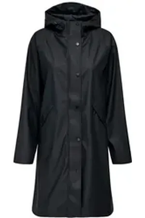 ONLY Regenjacke Wasserdichter Regenmantel – Modischer Mantel mit Kapuze ONLELISA RAINCOAT LONG OTW NC schwarz S
