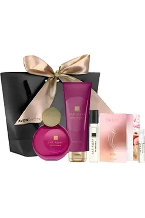 Avon Eau de Parfum FAR AWAY SPLENDORIA 50ml, Körperlotion 125ml, Taschenspray 10ml, 5-tlg., Duftkomposition aus weißem Oud, schwarzer Pflaume und Vanille.