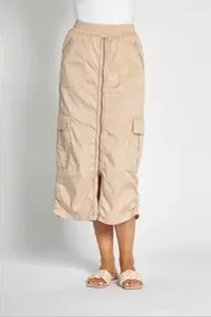 Zhrill Midirock RENA mit durchgehendem Reißverschluss vorn beige XL