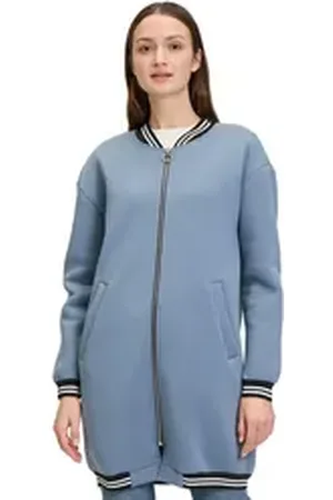 AMBER & JUNE Jerseymantel Sweatmantel mit Ringelbündchen blau 40