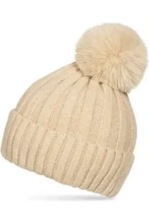CASPAR Bommelmütze MU216 Warme Damen Bommelmütze Streifenmuster beige