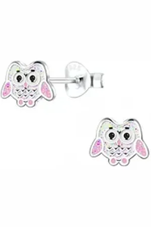 ALEXANDER YORK Paar Ohrstecker EULE rosa Glitzer, 2-tlg. (Ohrstecker), 925 Sterling Silber silberfarben