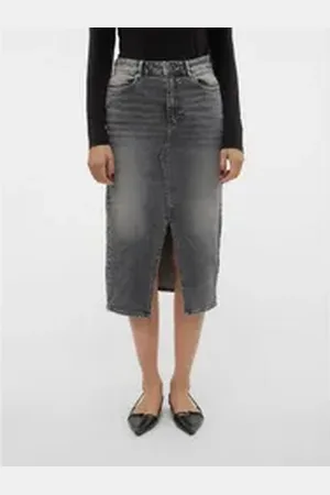 VERO MODA Maxirock VMVERI HR CALF DENIM SKIRT GA NOOS grau L (40)