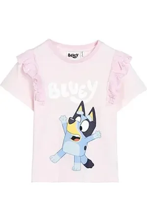 Bluey T-Shirt Jersey Mädchen Shirt mit Rüschen Gr. 92-116 cm rosa 92 cm