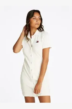 Tommy Hilfiger Polokleid TJW BADGE PIQUE POLO DRESS mit Logo-Badge weiß M (38)
