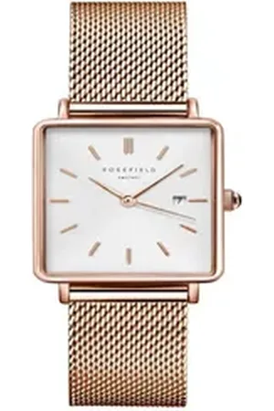ROSEFIELD Quarzuhr Damenuhr Boxy Mesh Rosegold eckig QWSR-Q01 goldfarben