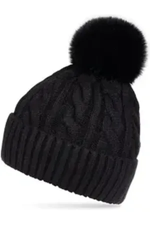 CASPAR Bommelmütze MU218 Warme Damen Bommelmütze Zopfmuster extra warm mit Teddy Fleece Futter schwarz